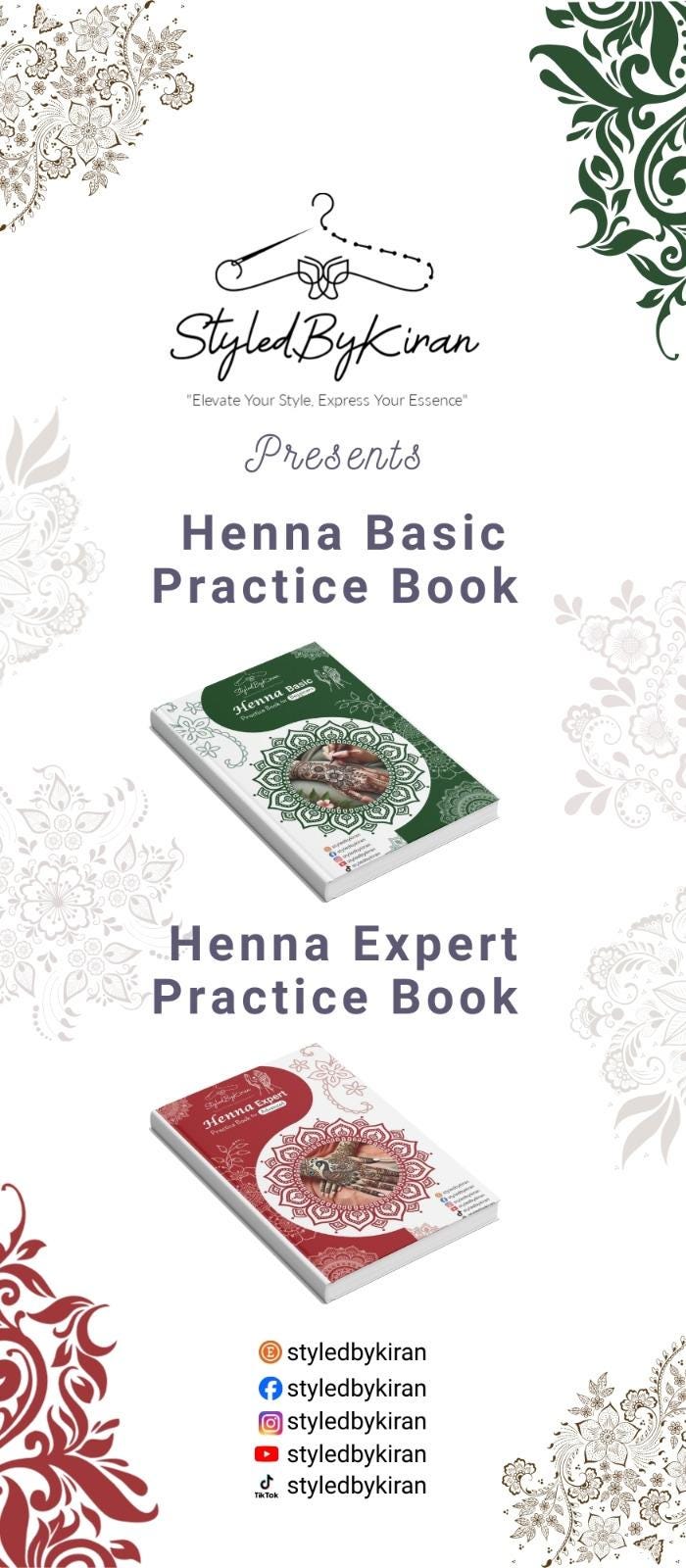 Henna Designs Kit Henna Practice Book Henna Art Mehndi Designs Workbook for Beginners with Reusable Acrylic Sheet & Clip (Physical Book)